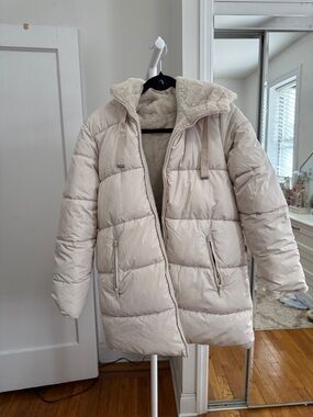 Reversible Cream Quilted Puffer/Sherpa Coat